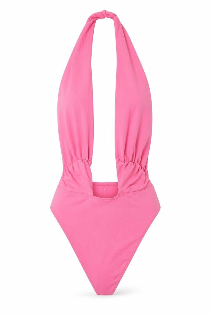 Zara Womens Pink Polyamide Bodysuit One-Piece Size M Snap - Pleated, Open Back