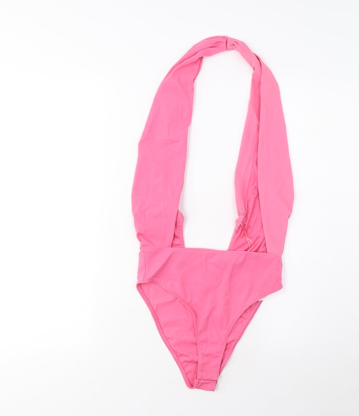Zara Womens Pink Polyamide Bodysuit One-Piece Size M Snap - Pleated, Open Back