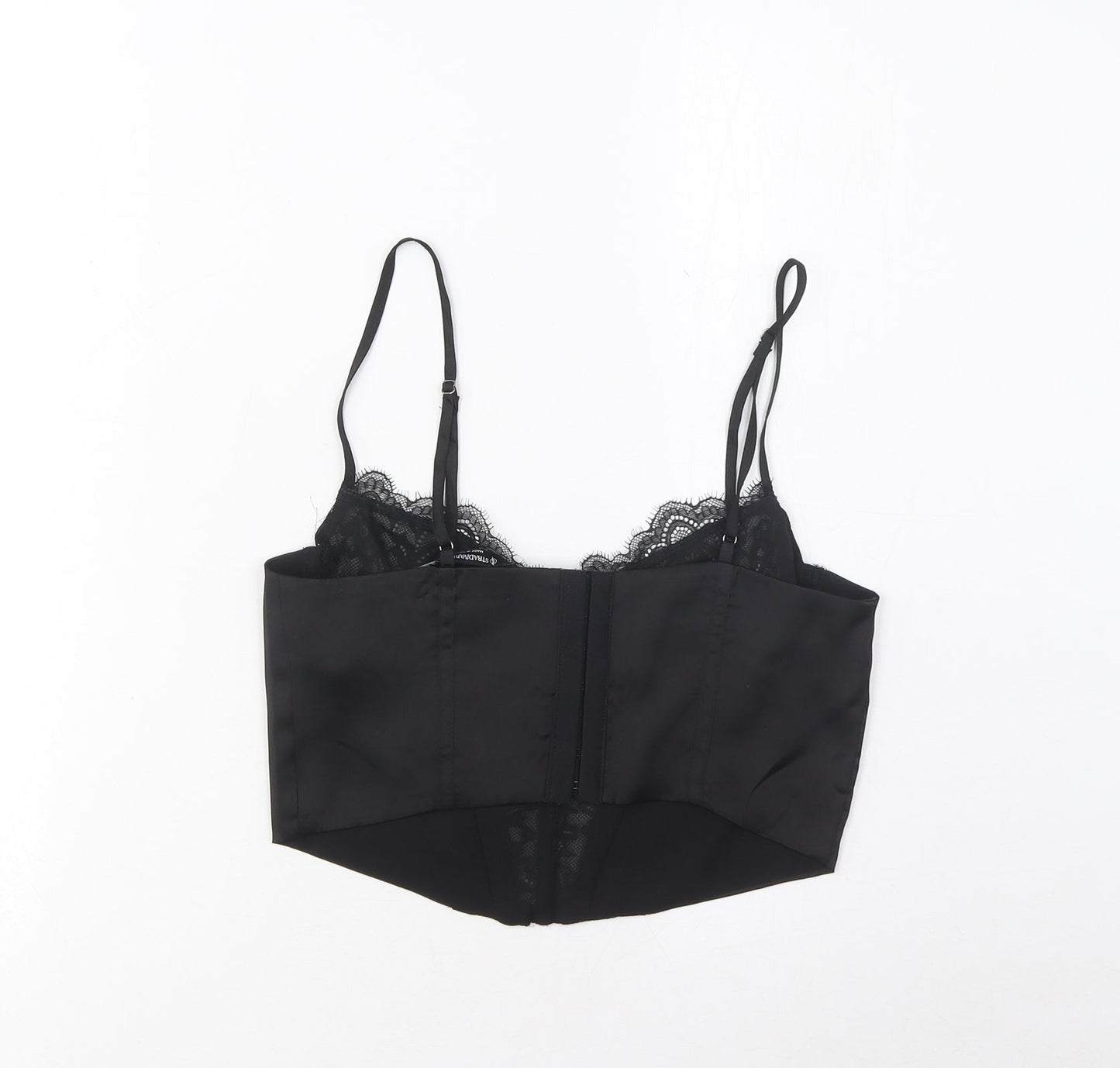 Stradivarius Womens Black Polyester Cropped Tank Size M Sweetheart - Lace