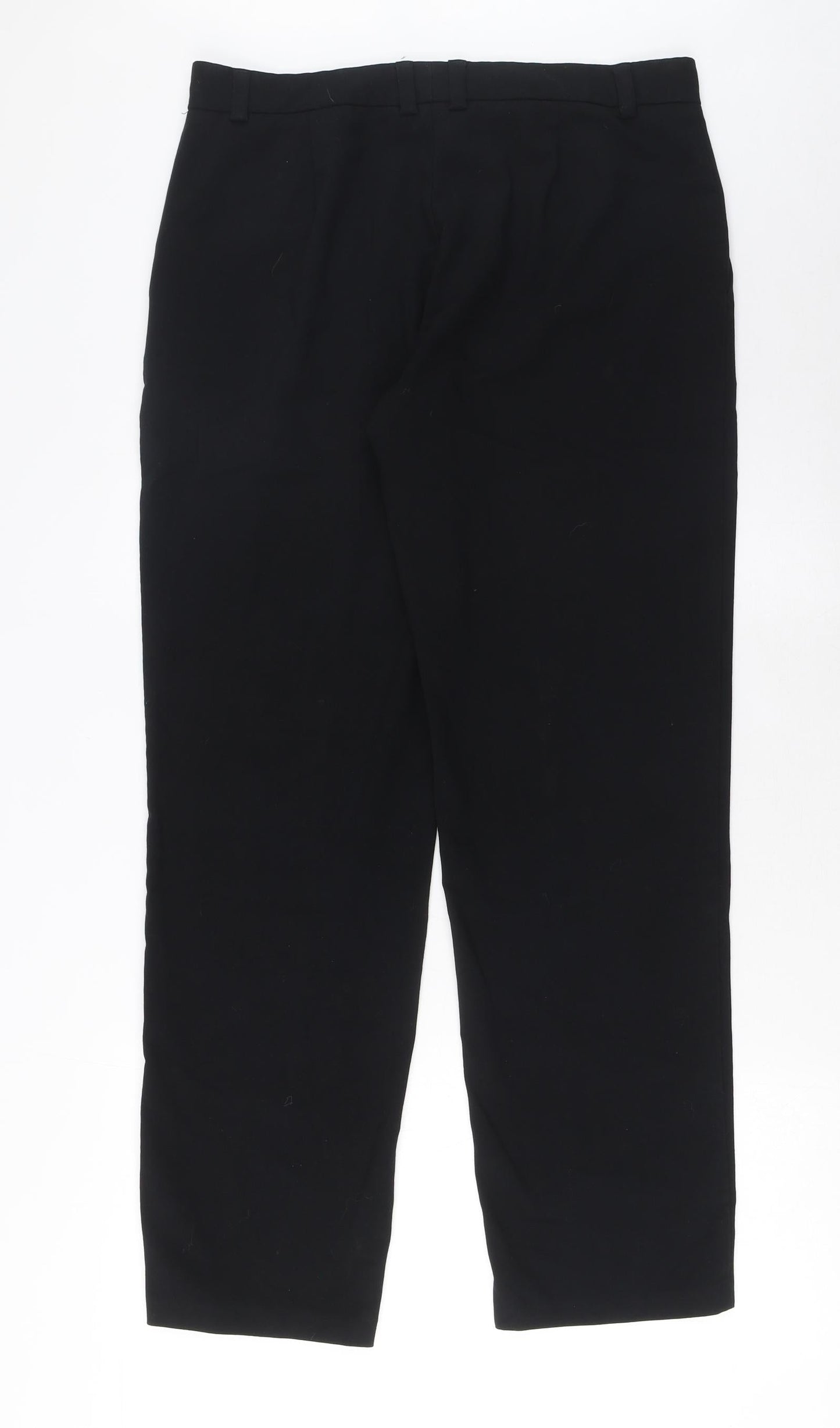 Marks and Spencer Womens Black Polyester Trousers Size 12 L30 in Regular Hook & Eye - Pockets