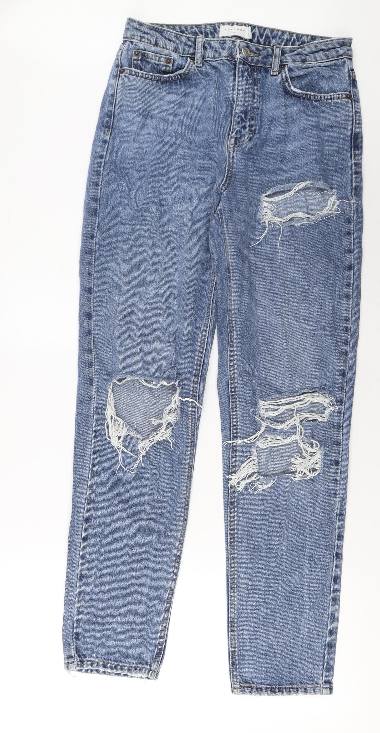 Topshop Womens Blue Cotton Mom Jeans Size 28 in L34 in Regular Zip - Pockets