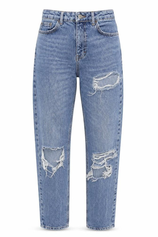 Topshop Womens Blue Cotton Mom Jeans Size 28 in L34 in Regular Zip - Pockets