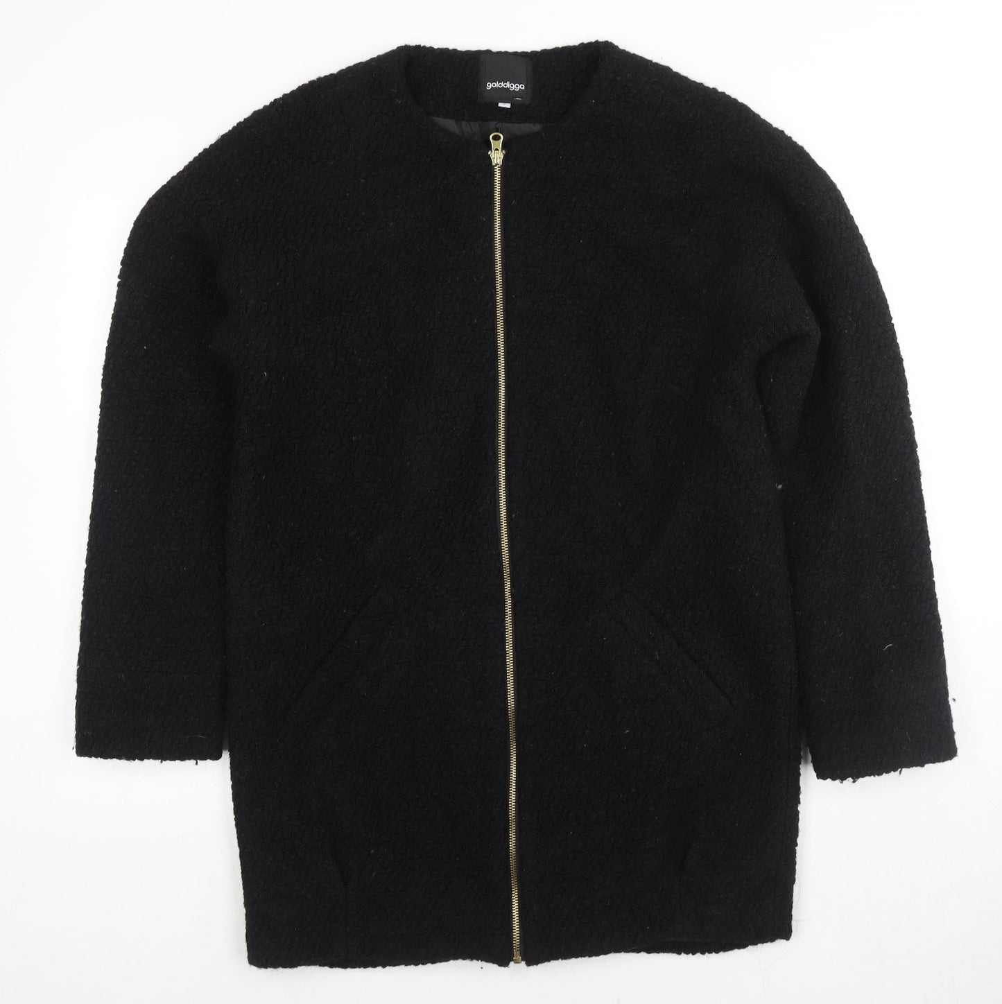 Golddigga Womens Black Overcoat Coat Size 8 Zip