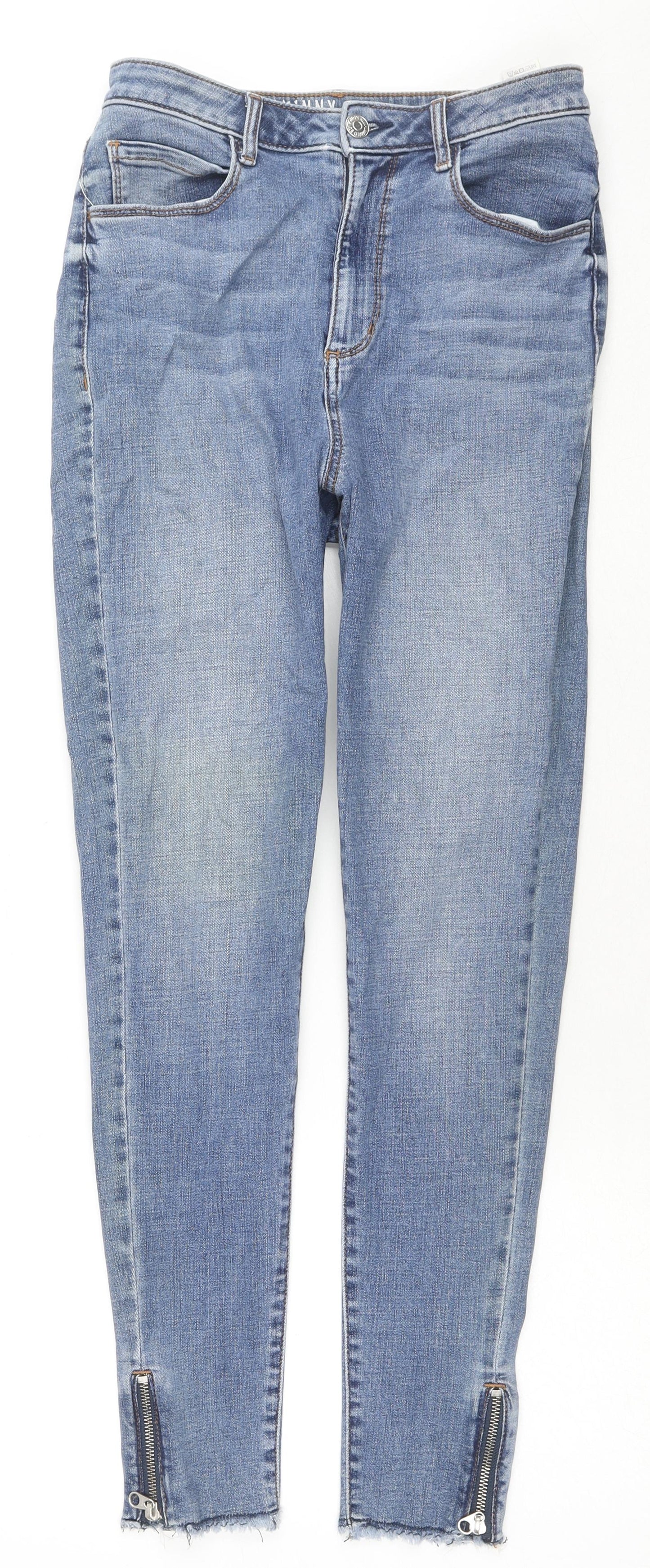 Marks and Spencer Womens Blue Cotton Skinny Jeans Size 8 L26 in Regular Zip