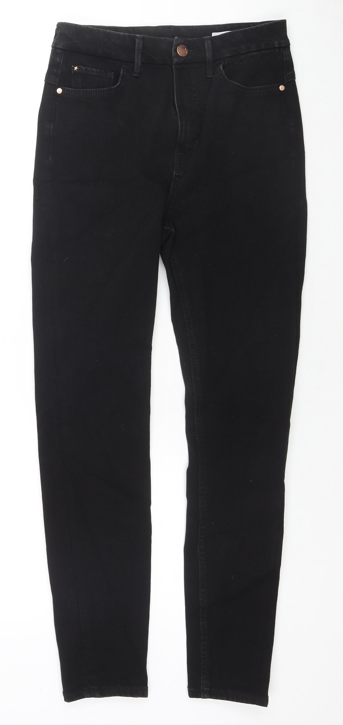 Marks and Spencer Womens Black Cotton Skinny Jeans Size 8 L26 in Regular Zip
