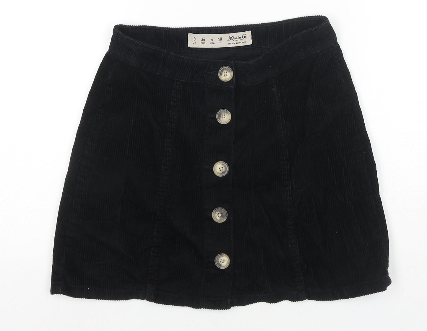 Denim & Co. Womens Black Cotton A-Line Skirt Size 8 Button