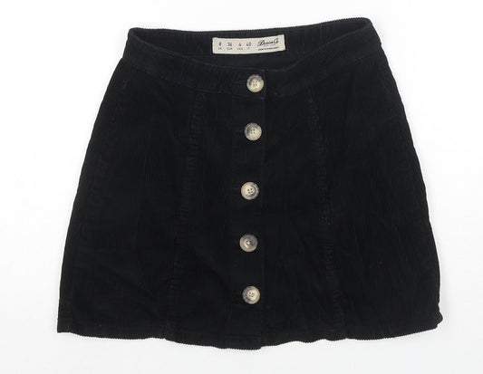 Denim & Co. Womens Black Cotton A-Line Skirt Size 8 Button