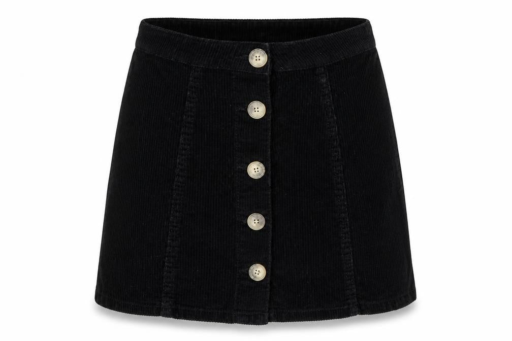 Denim & Co. Womens Black Cotton A-Line Skirt Size 8 Button