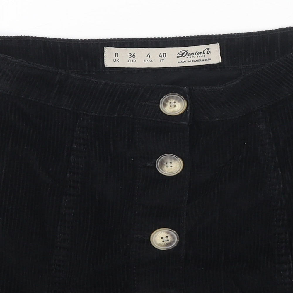 Denim & Co. Womens Black Cotton A-Line Skirt Size 8 Button