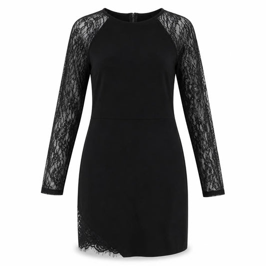 Miss Selfridge Womens Black Viscose Pencil Dress Size 12 Round Neck Zip - Lace Sleeves