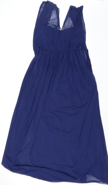 Next Womens Blue Polyester A-Line Size 10 Off the Shoulder Zip - Draped Shoulders