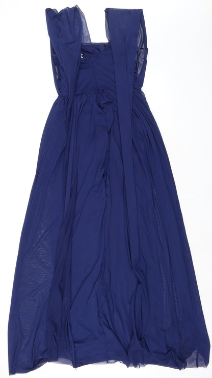 Next Womens Blue Polyester A-Line Size 10 Off the Shoulder Zip - Draped Shoulders
