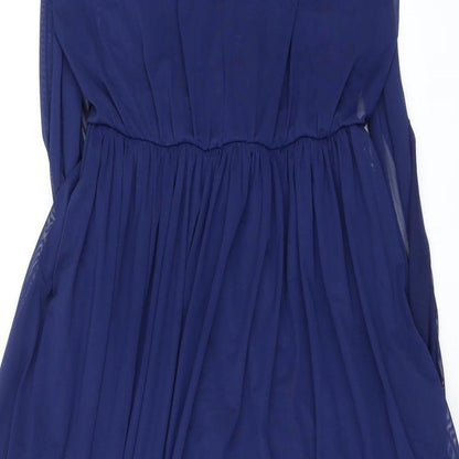 Next Womens Blue Polyester A-Line Size 10 Off the Shoulder Zip - Draped Shoulders