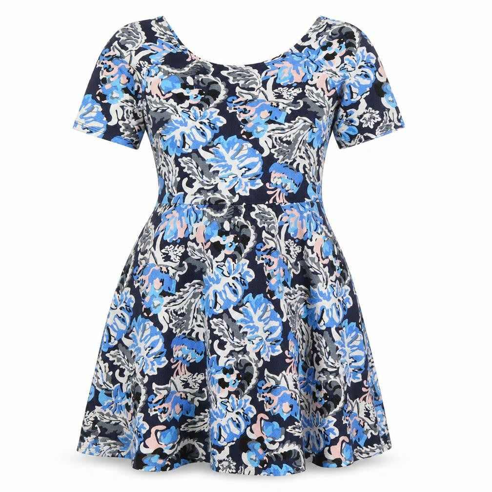 Dorothy Perkins Womens Blue Floral Polyester A-Line Size 10 Boat Neck Pullover
