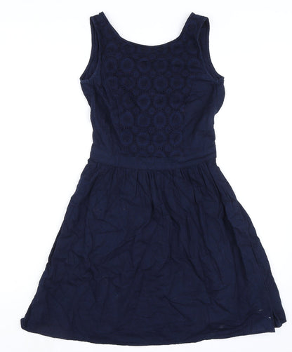 Additional front view of ESPRIT women’s blue 100% cotton a-line, size UK 8, boat neck button - elasticated waist