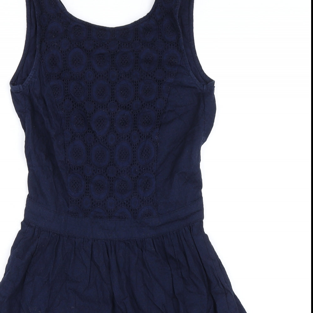 Esprit Womens Blue 100% Cotton A-Line Size 8 Boat Neck Button - Elasticated Waist
