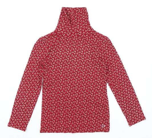 Gap Girls Red Roll Neck Floral 100% Cotton Pullover Jumper Size 10-11 Years Pullover - Ribbed