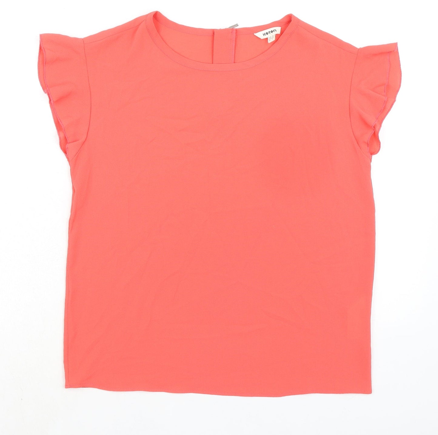 Koton Womens Pink Polyester Basic Blouse Size 8 Round Neck - Ruffled Sleeves