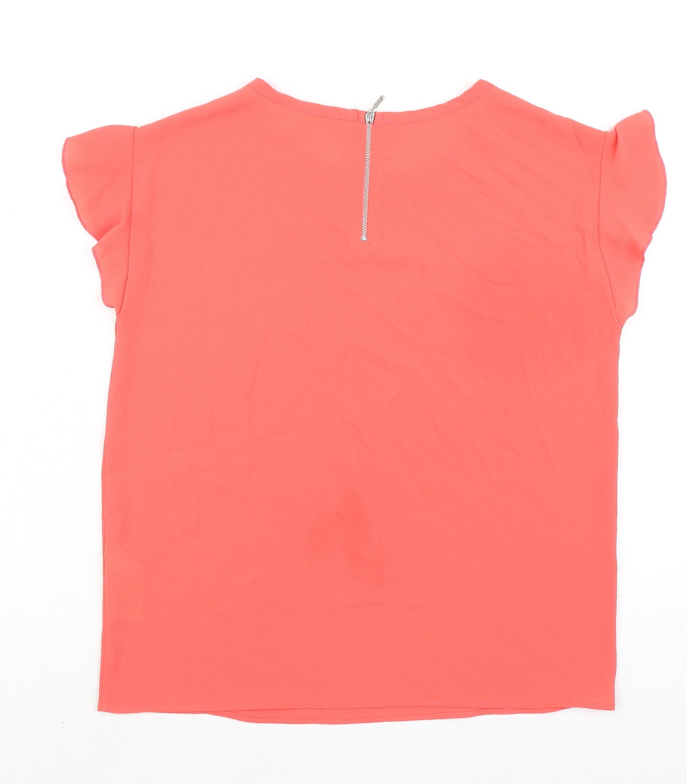 Koton Womens Pink Polyester Basic Blouse Size 8 Round Neck - Ruffled Sleeves