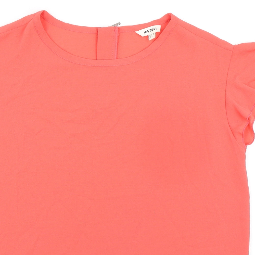 Koton Womens Pink Polyester Basic Blouse Size 8 Round Neck - Ruffled Sleeves