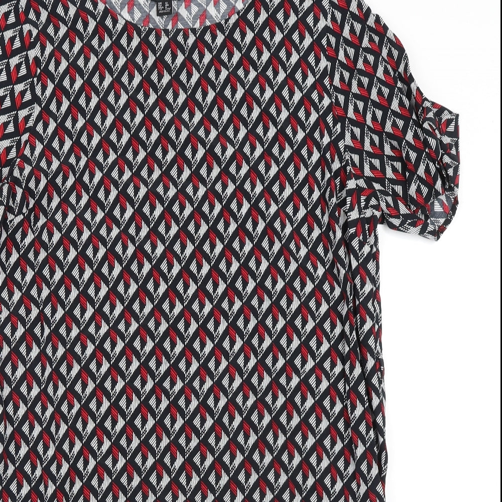 New Look Womens Multicoloured Viscose Shirt Dress Size 12 Boat Neck Pullover - Cold Shoulder