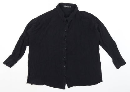 Additional front view of Missguided women’s black viscose basic blouse, size UK 10, collared