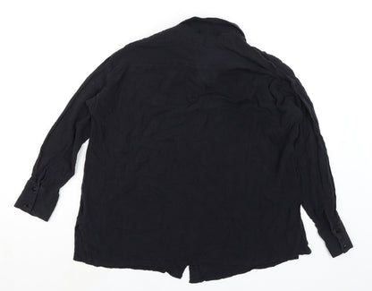 Back view of Missguided women’s black viscose basic blouse, size UK 10, collared
