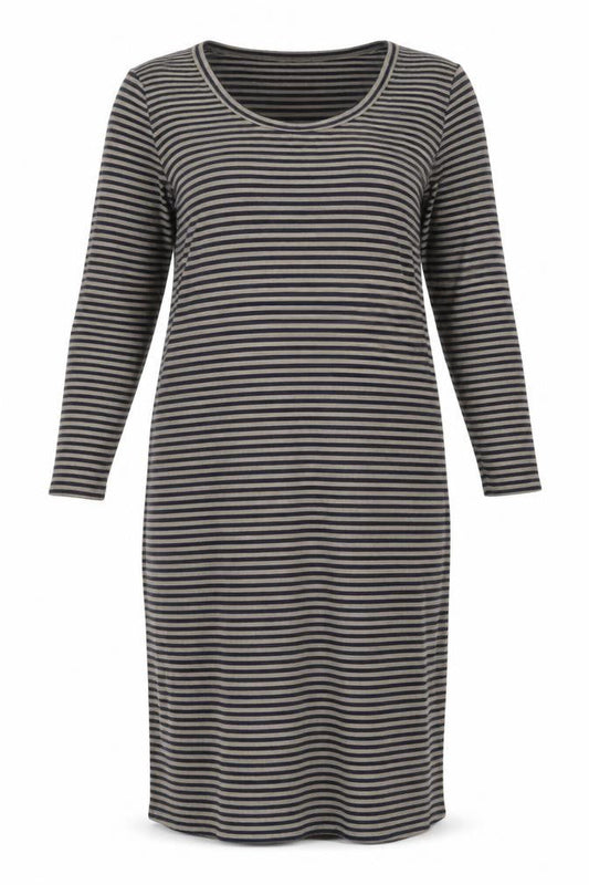 Marks & Spencer Womens Black Striped Polyester Pencil Dress Size 16 Scoop Neck Pullover - Ribbed