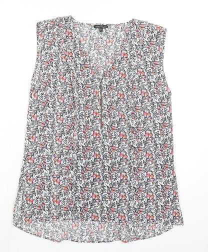 Warehouse Womens Multicoloured Floral Polyester Basic Blouse Size 12 V-Neck