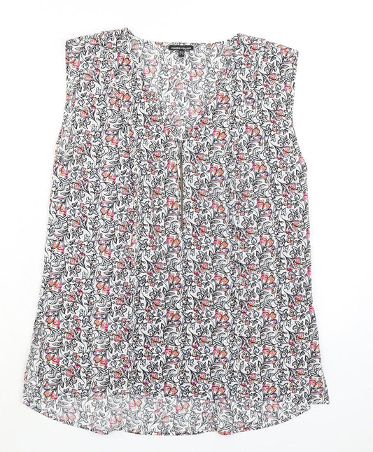 Warehouse Womens Multicoloured Floral Polyester Basic Blouse Size 12 V-Neck