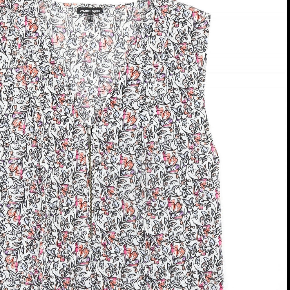 Warehouse Womens Multicoloured Floral Polyester Basic Blouse Size 12 V-Neck