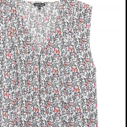 Warehouse Womens Multicoloured Floral Polyester Basic Blouse Size 12 V-Neck
