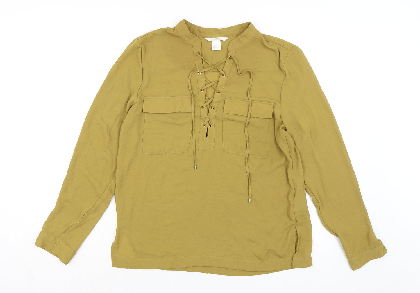 H&M Womens Green Polyester Basic Blouse Size 10 Mock Neck