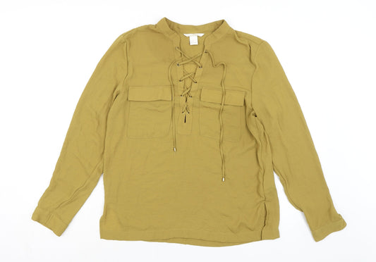 H&M Womens Green Polyester Basic Blouse Size 10 Mock Neck