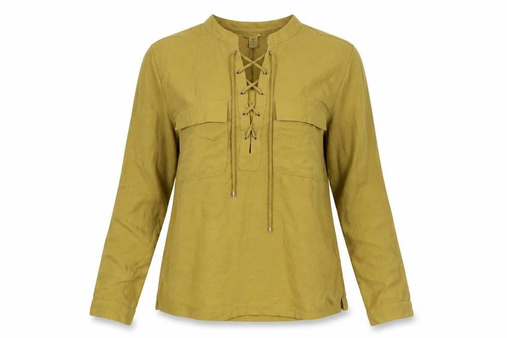 H&M Womens Green Polyester Basic Blouse Size 10 Mock Neck
