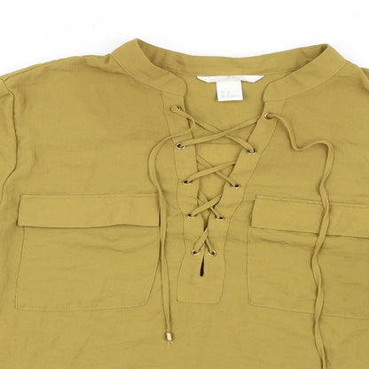H&M Womens Green Polyester Basic Blouse Size 10 Mock Neck
