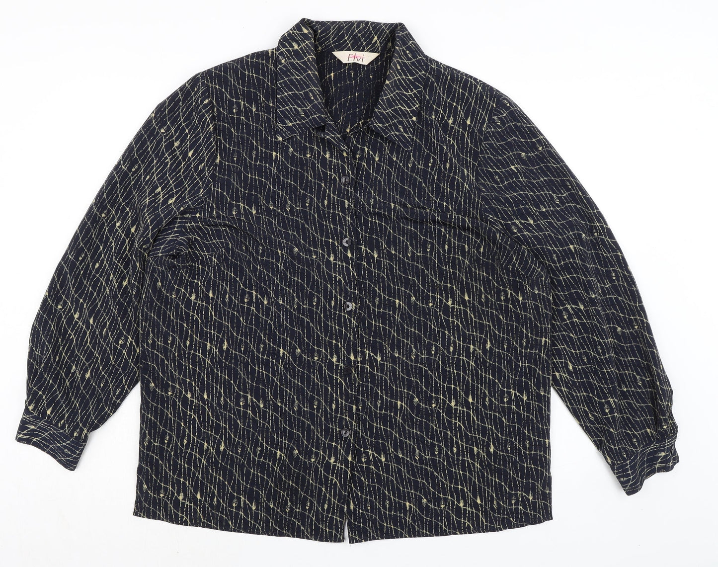 ELVI Womens Blue Polyester Basic Blouse Size 16 Collared - Shoulder Pads