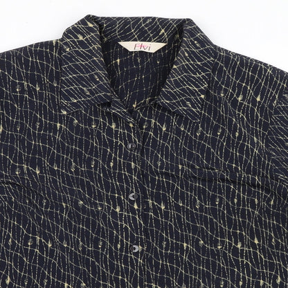 ELVI Womens Blue Polyester Basic Blouse Size 16 Collared - Shoulder Pads