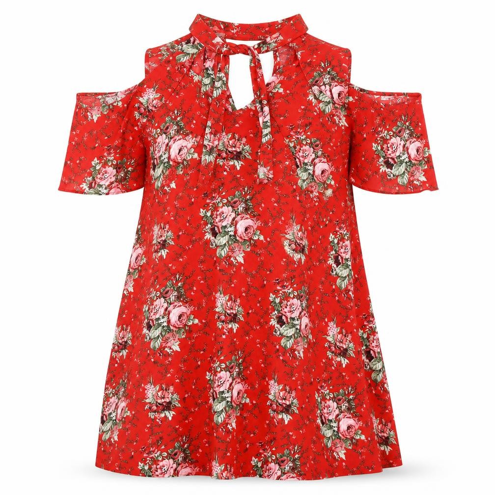 Body Flirt Womens Red Floral Polyester A-Line Size M Mock Neck Tie - Cold Shoulder