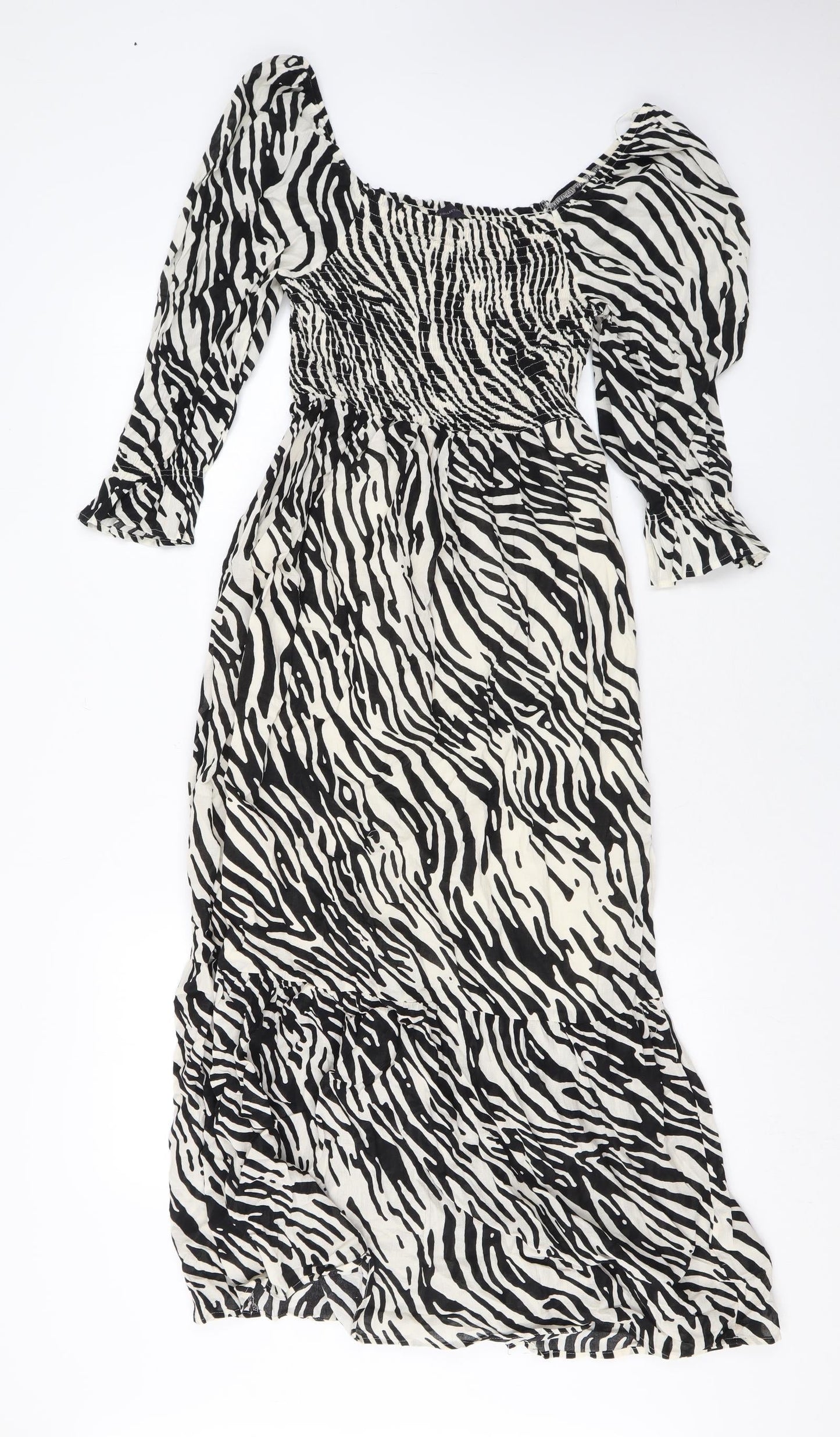 Marks and Spencer Womens Black Animal Print Cotton Maxi Size 8 Square Neck Pullover - Zebra Print