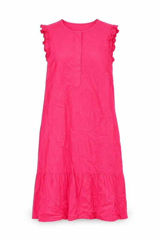 Marks & Spencer Womens Pink Cotton Tank Dress Size 8 Round Neck Button