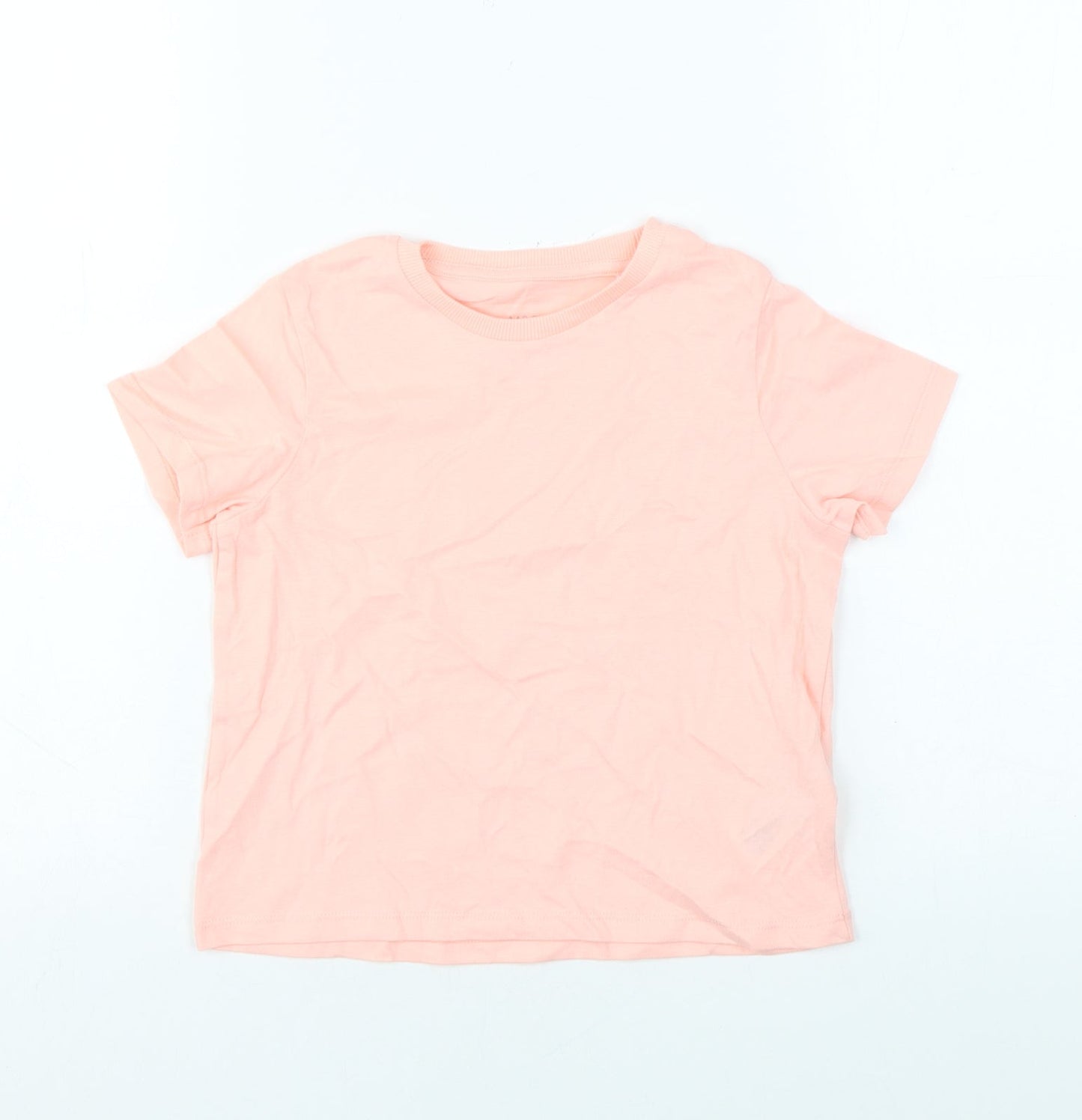Marks and Spencer Girls Pink Cotton Basic T-Shirt Size 7-8 Years Round Neck Pullover
