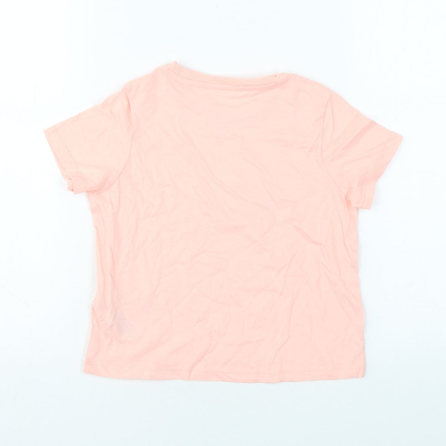 Marks and Spencer Girls Pink Cotton Basic T-Shirt Size 7-8 Years Round Neck Pullover