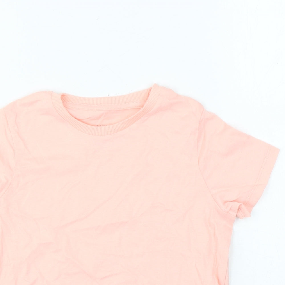Marks and Spencer Girls Pink Cotton Basic T-Shirt Size 7-8 Years Round Neck Pullover