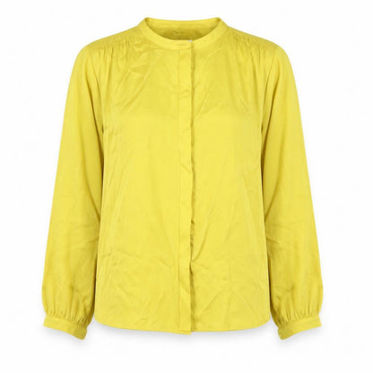 Front view of Autograph women’s yellow polyester basic button-up, size UK 6, round neck