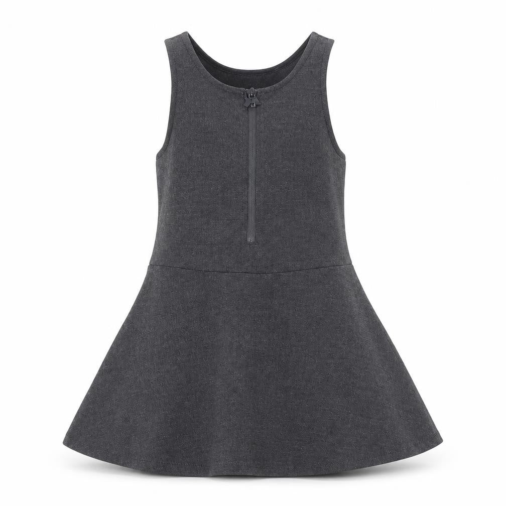 Marks & Spencer Girls Grey Polyester Skater Dress Size 2-3 Years Scoop Neck Zip
