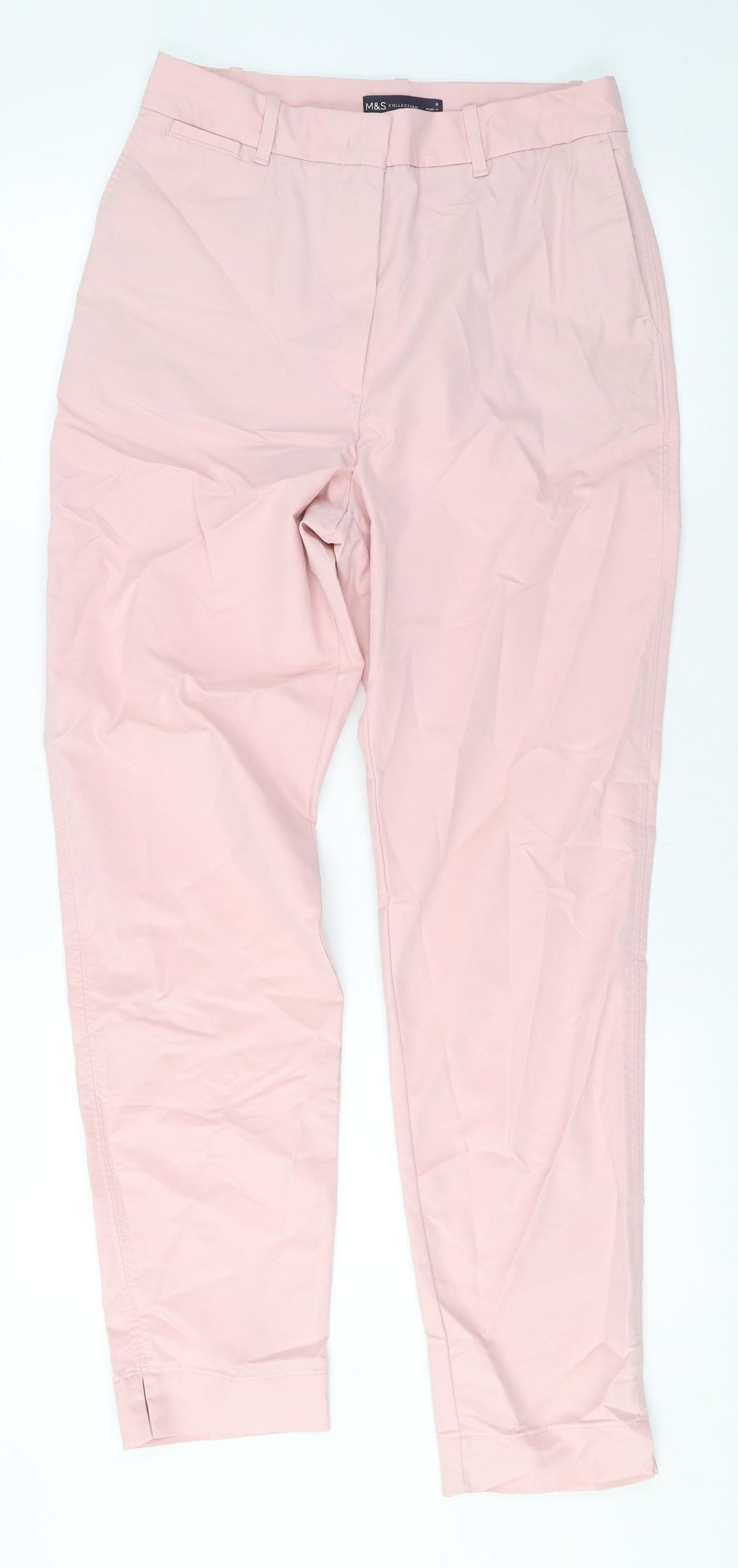 Marks and Spencer Womens Pink Cotton Trousers Size 8 L28 in Regular Zip