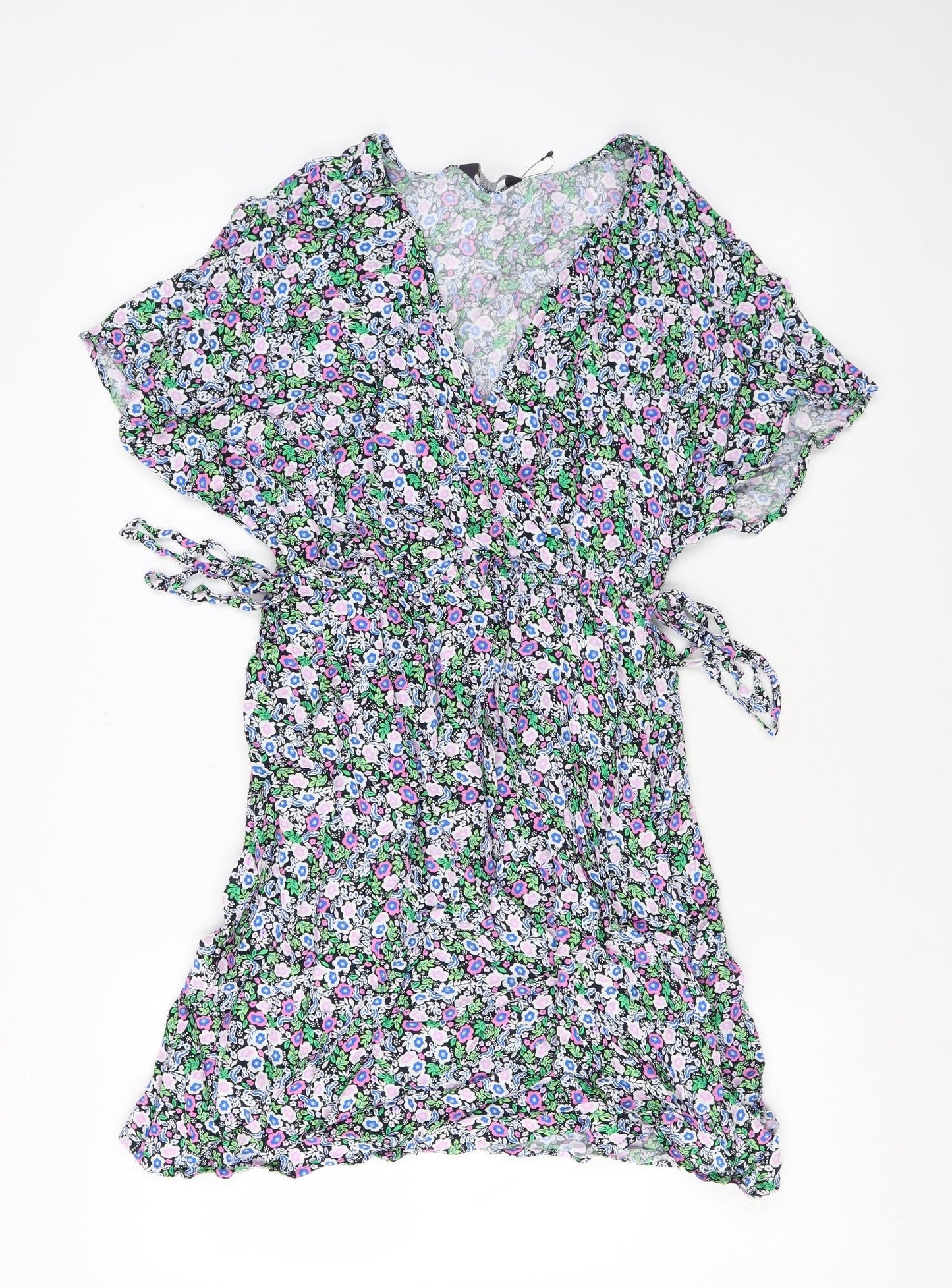 Marks and Spencer Womens Blue Floral Viscose A-Line Size 10 V-Neck Pullover