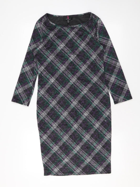 Simon Jeffrey Womens Black Plaid Polyester A-Line Size 10 Round Neck Pullover
