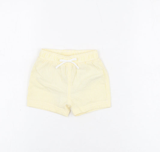 Marks and Spencer Boys Yellow Striped Cotton Shorts Outfit/Set Size 3-6 Months Drawstring - Swim Shorts